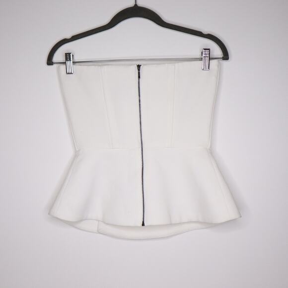 MISHA Strapless Peplum Blouse Top Hook and Eye Detail Lined in White Women's 2 - Picture 7 of 13